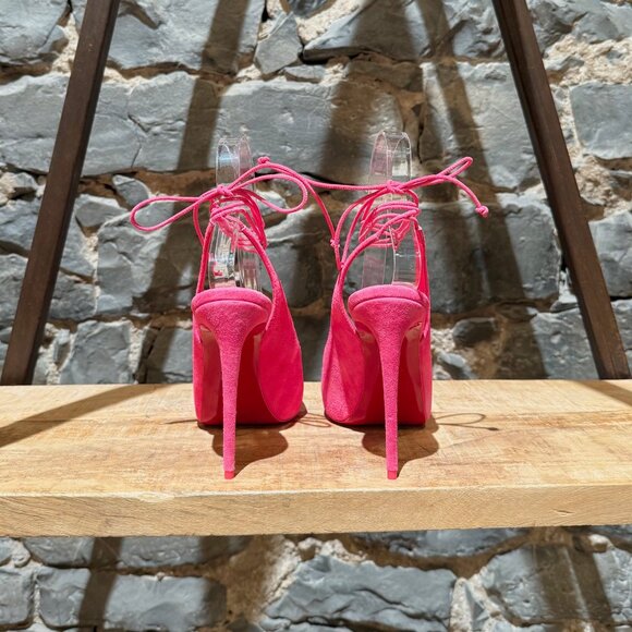 Christian Louboutin Hot Pink Suede Lace Up NVP 120 Peep Toe Pumps - Picture 5 of 12
